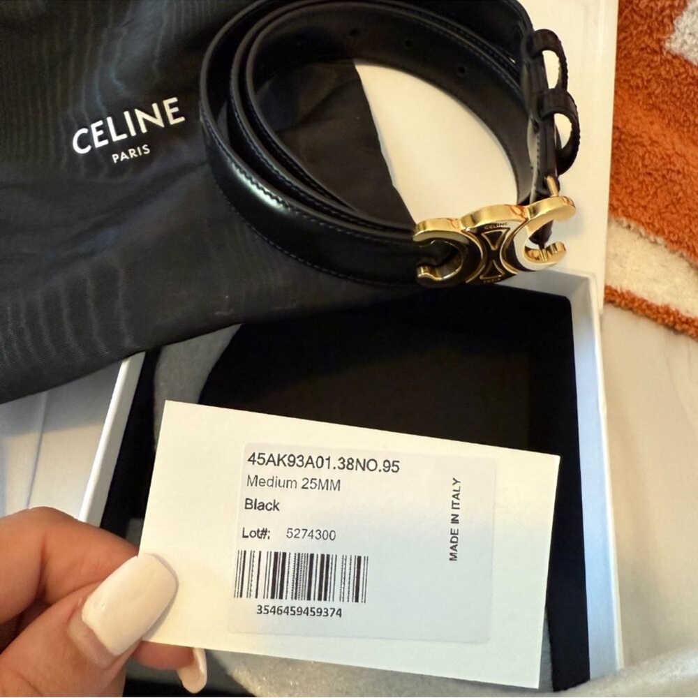 Celine Black Belt with Gold Emblem